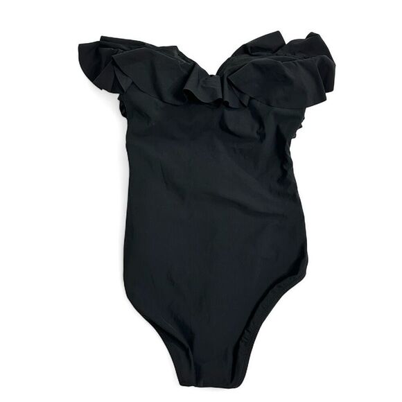 J.Crew Matte Ruched One-piece Ruffles Bandeau Swimsuit Sz 6 Removable Straps NWT - Picture 4 of 11